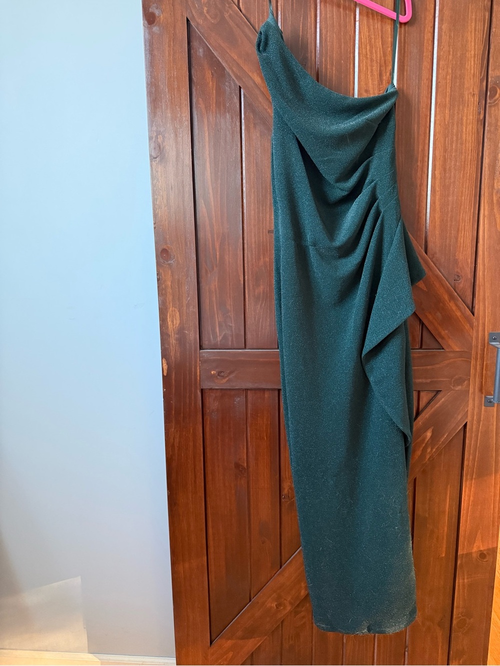 Xscape Emerald Green One-Shoulder Draped Gown